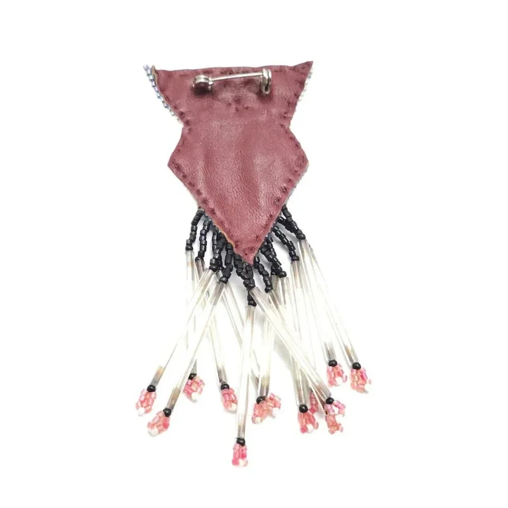 Handcrafted Animal Beaded With Fringe Pin Back Fox Owl Deer Native